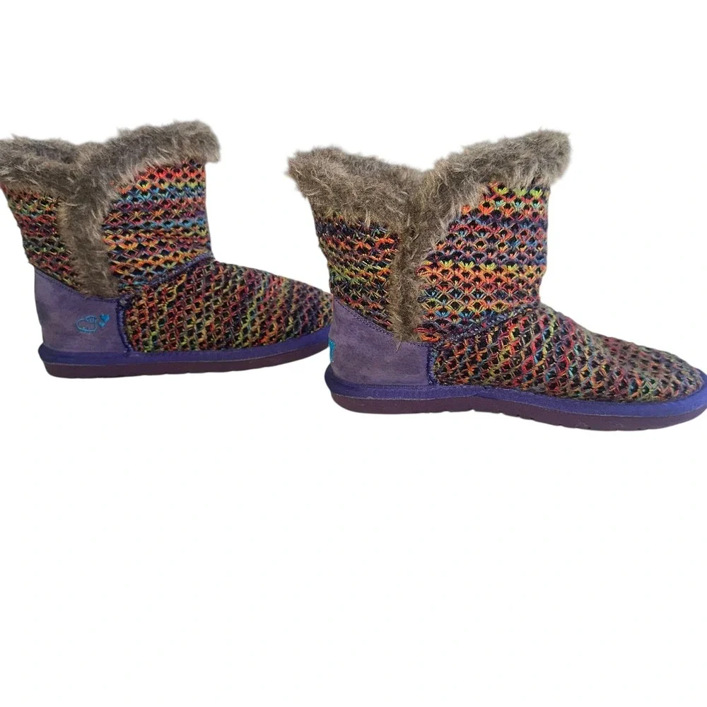 Lamo Kids Rainbow Knit‎ Faux Fur Lined Boots Purple Size 4Y